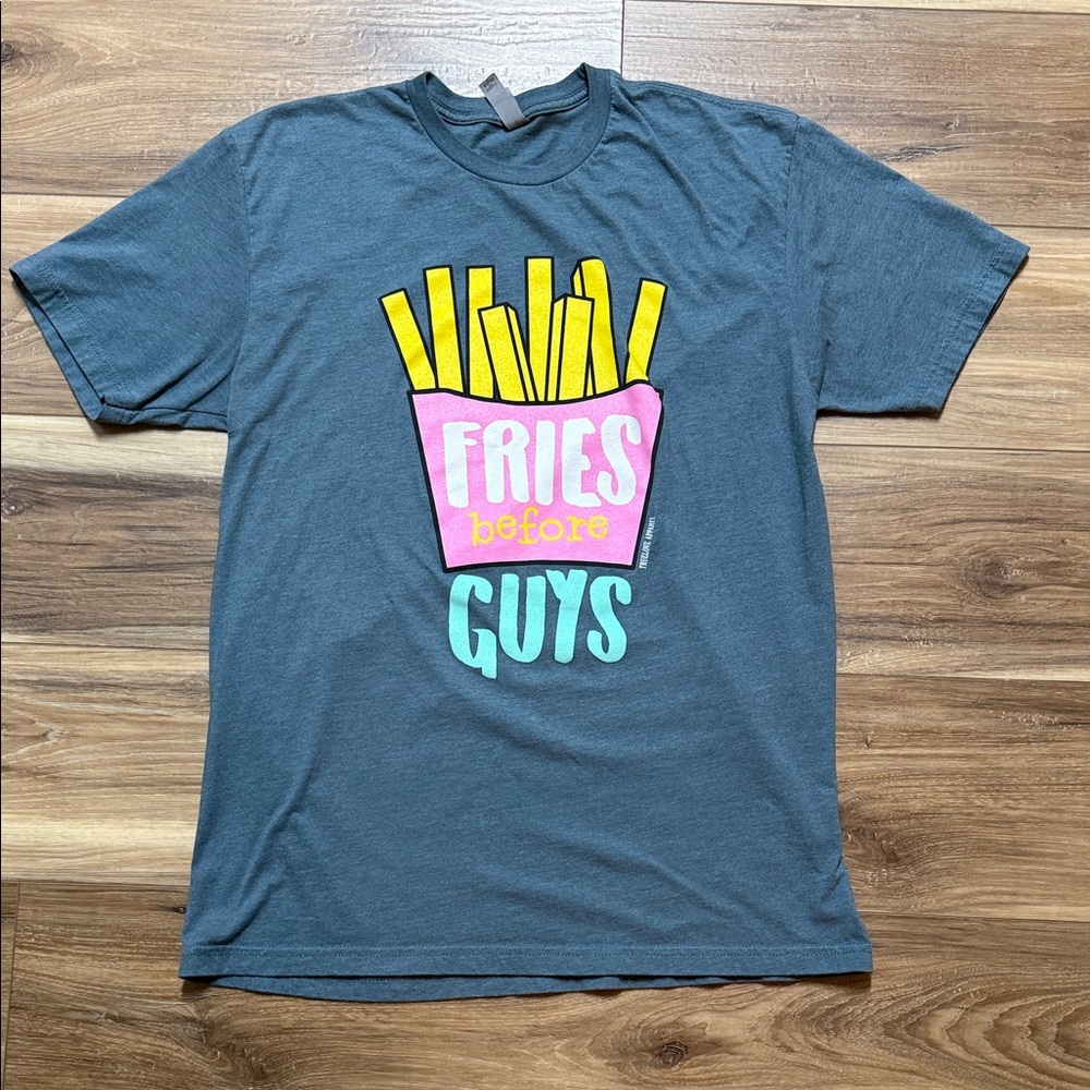 Fifth Sun Charcoal Tee with Pink and Yellow Fries Graphic